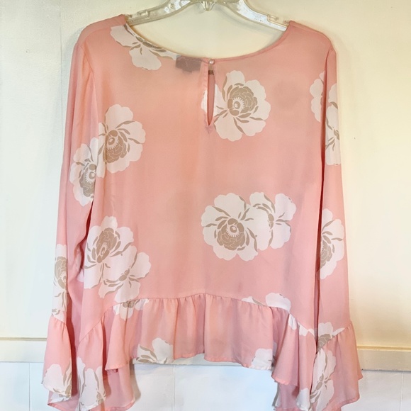 A.N.A. A New Approach Floral Ruffle Trim Blouse Size Large - Picture 3 of 3